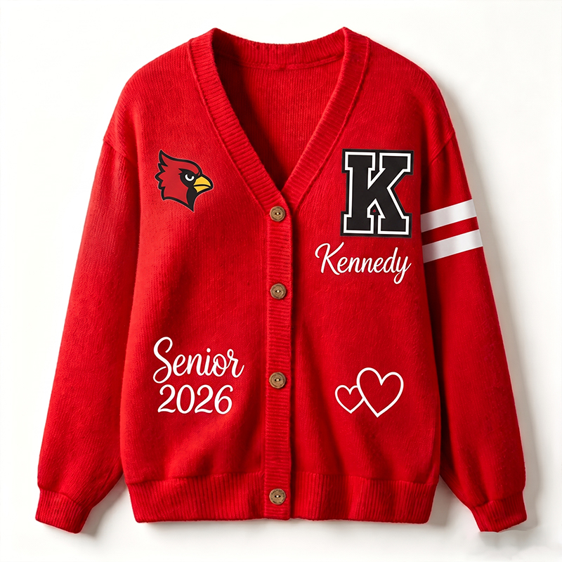 Personalized Name Initial Cardinal Teacher Ugly Cardigan Sweater