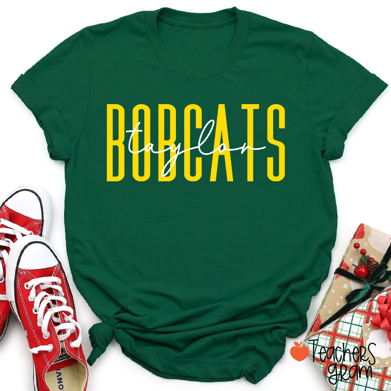 Personalized Mascot And Name Simple Fonts School Spirit Teacher T-Shirt