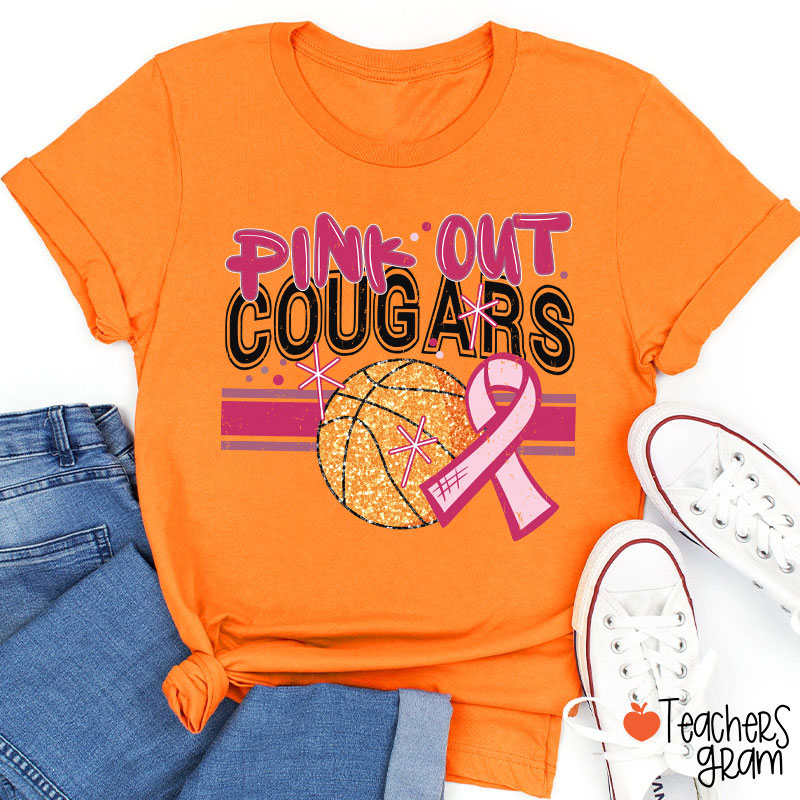 Personalized Mascot And Sport Pink Out Teacher T-Shirt