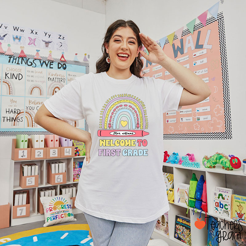 Personalized Cute Rainbow Teacher T-Shirt