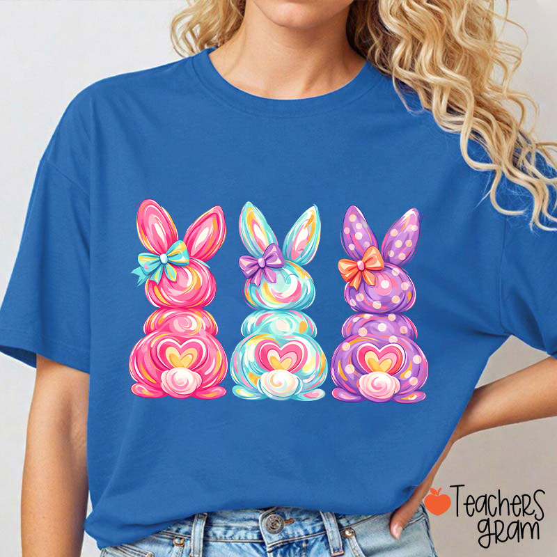 Bright Color Bunnies Easter Vibe Teacher T-Shirt