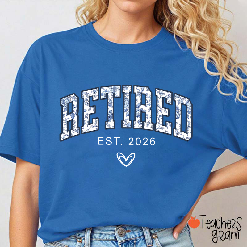 Personalized Toile Retirement Blue And White Porcelain Teacher T-Shirt