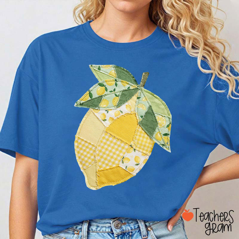 Faux Quilted Patchwork Lemon Teacher T-Shirt
