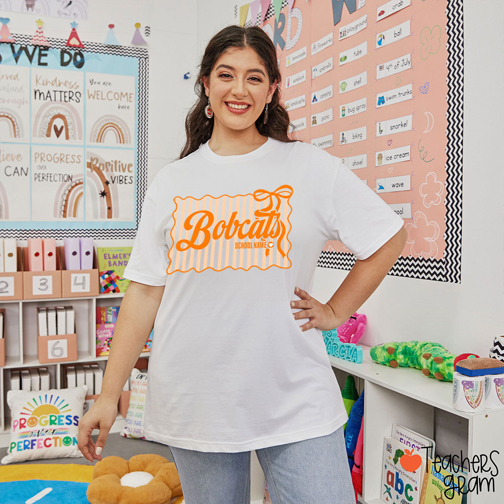 Personalized Retro Stripe Cheer Team Teacher T-Shirt