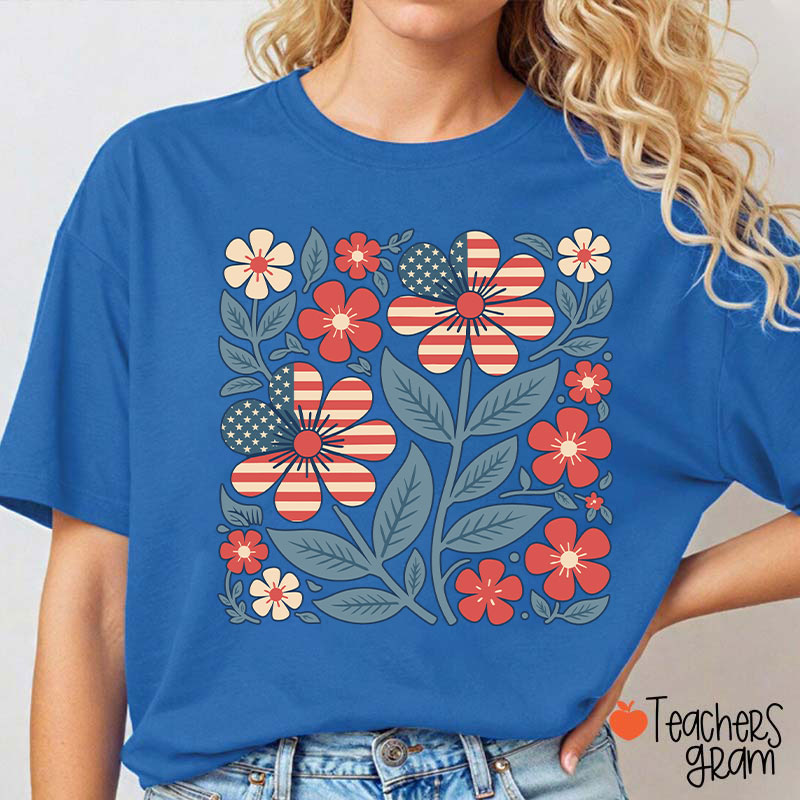 Boho Patriotic Daisy Teacher T-Shirt