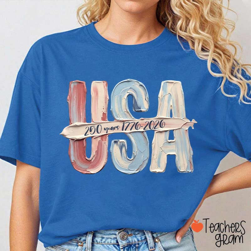 Watercolor USA 250 Years Teacher T-Shirt