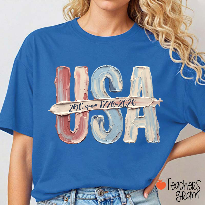 Watercolor USA 250 Years Teacher T-Shirt