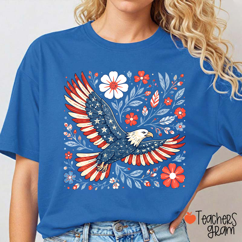 Patriotic Eagle Floral Teacher T-Shirt