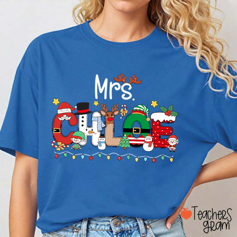 Personalized Name Christmas Lights Teacher T-Shirt