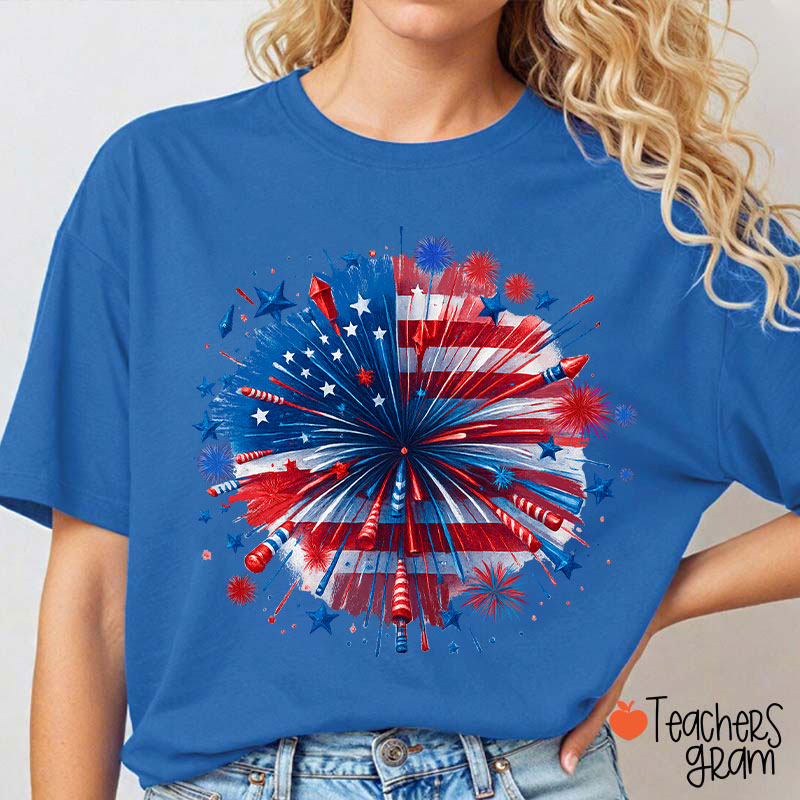 USA Firework Independence Day Teacher T-Shirt