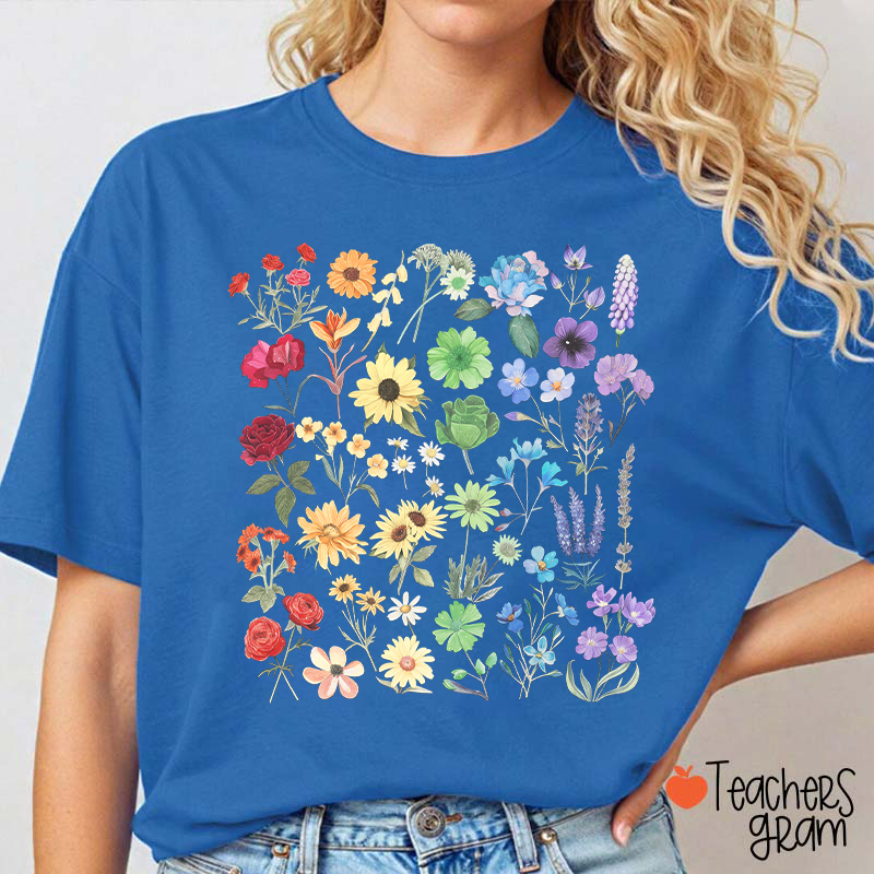Rainbow Pride Color Wildflowers Teacher T-Shirt