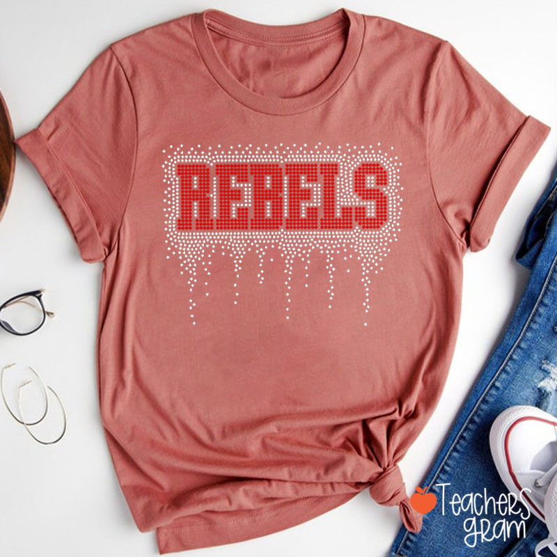Personalized Mascot Drip Faux Rhinestone Teacher T-Shirt
