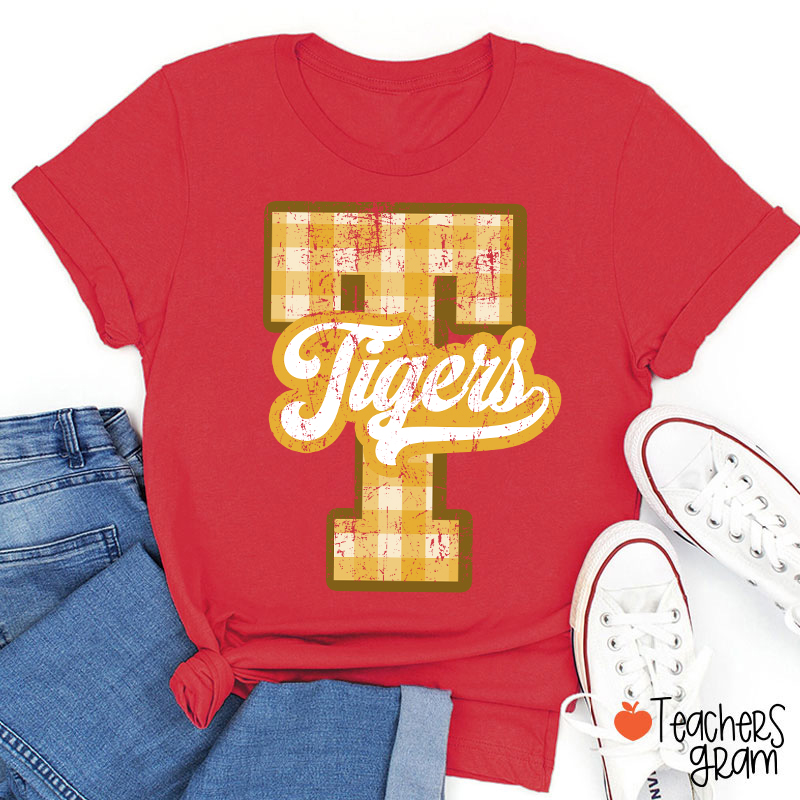 Personalized Mascot Sport Gingham Varsity Teacher T-Shirt
