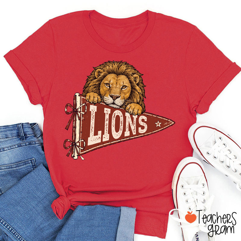 Personalized Mascot Team Name Vintage Pennant Bow Star Teacher T-Shirt