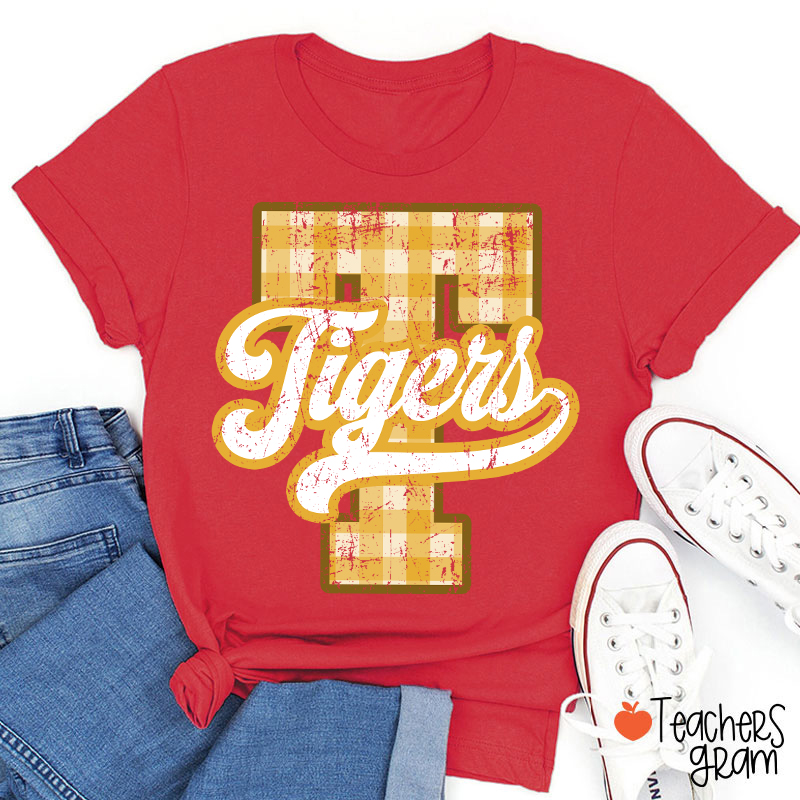 Personalized Mascot Sport Gingham Varsity Teacher T-Shirt