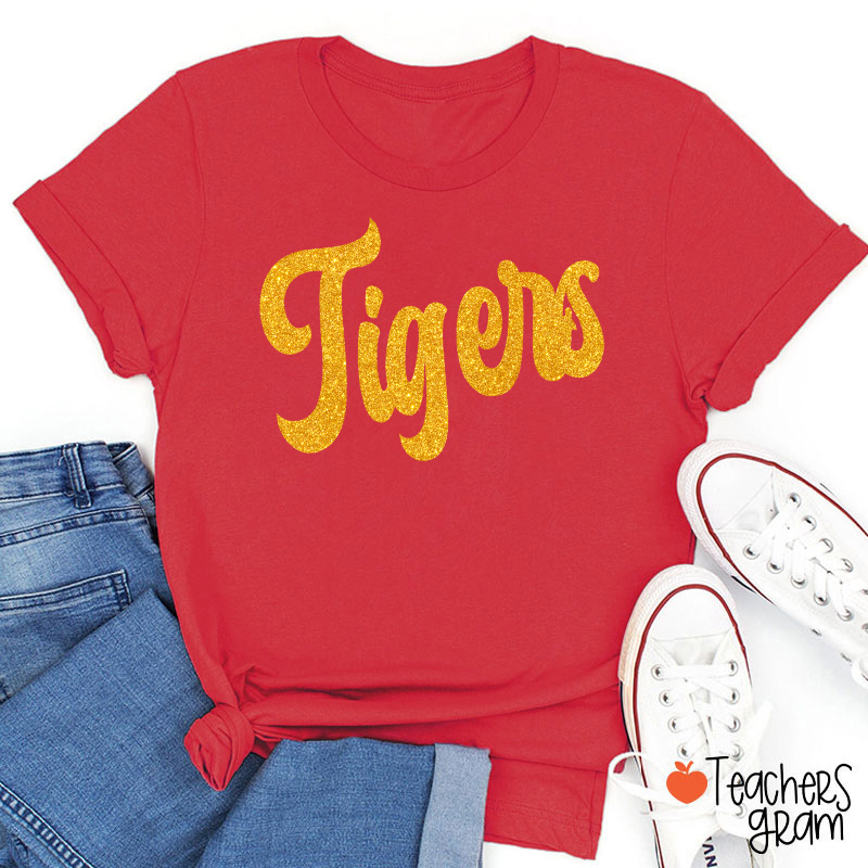 Personalized Glitter Script Teacher T‑Shirt