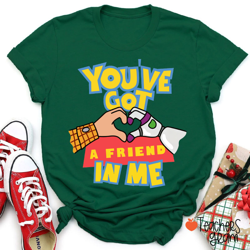You've Got A Friend In Me Cartoon Cowboy Astronaut Hand Heart Friendship Teacher T-Shirt