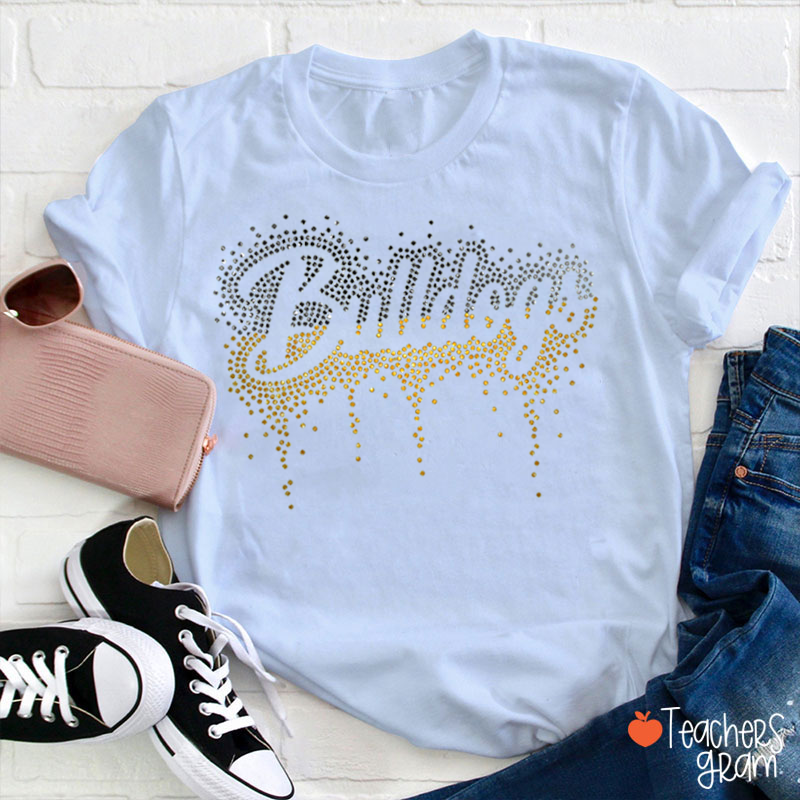 Personalized Name Gradient Faux Sparkling Drip Sparkle Bling Teacher T-Shirt
