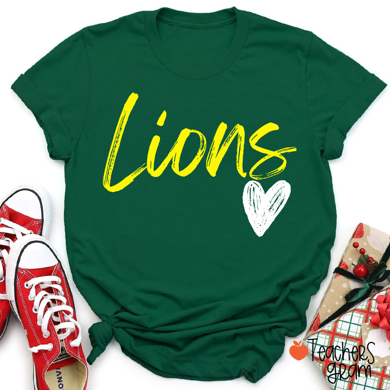 Personalized Mascot Sport Handwritten Heart Teacher T‑Shirt