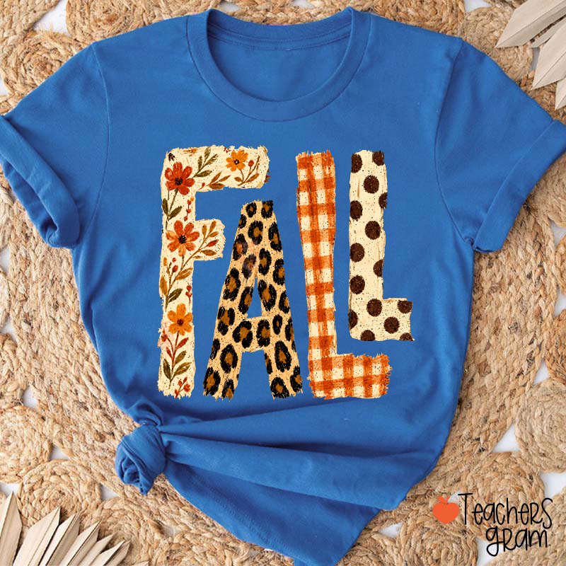 Vintage Patchwork Fall Letter Teacher T‑Shirt