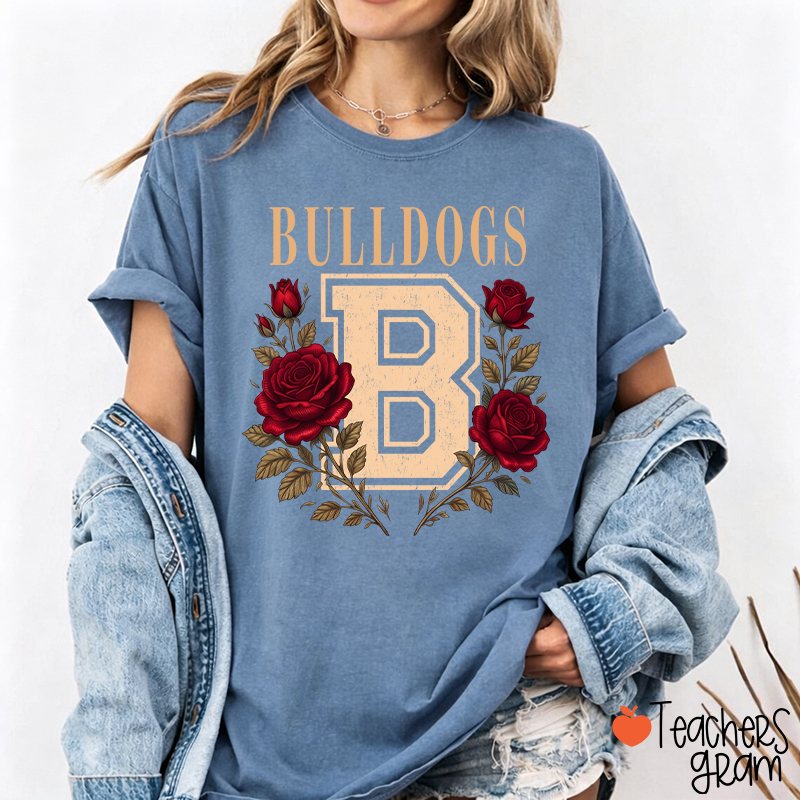 Personalized Mascot Sport Floral Initial Letter Teacher T‑Shirt