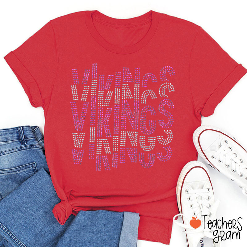 Personalized Mascot Glitter Stacked Text Sports Teacher T‑Shirt
