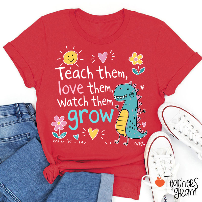 Cute Dinosaur Flower Quote Graphic Teacher T-Shirt