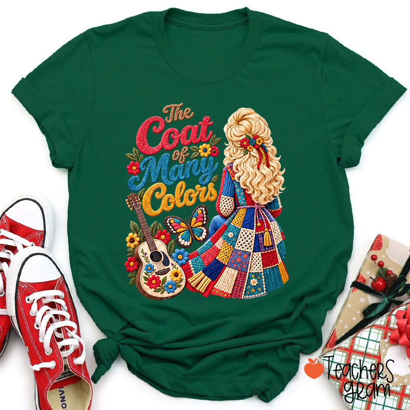 The Coat Of Many Colors Dolly Floral Guitar Teacher T-Shirt
