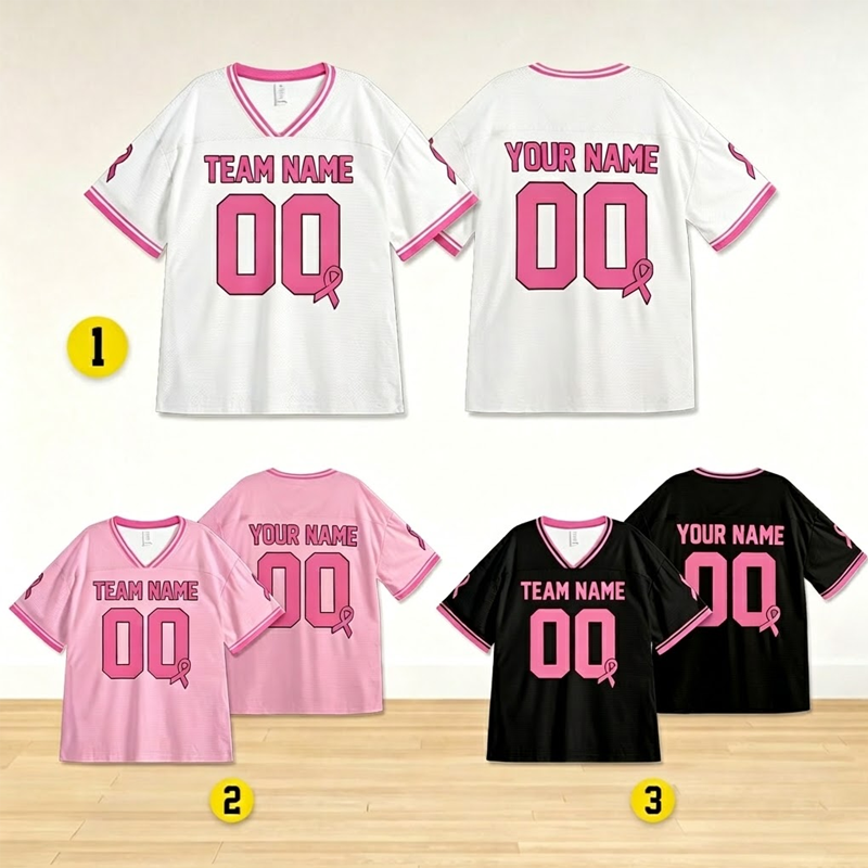 Personalized Team Name Number Pink Ribbon Teacher Mesh Jersey