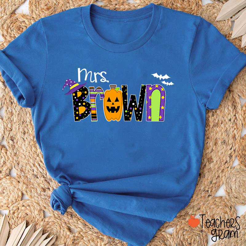 Personalized Name Pumpkin Halloween Teacher T-Shirt