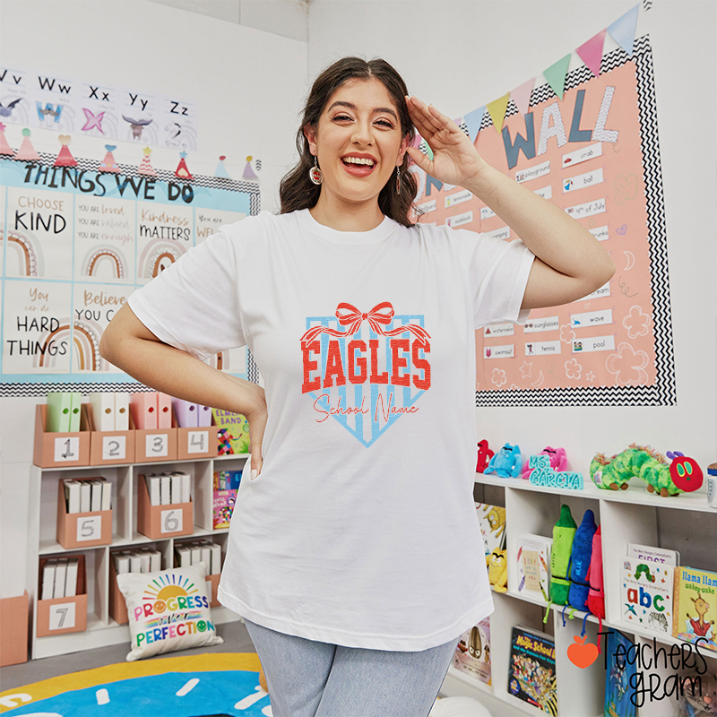 Personalized Mascot Bow Striped Teacher T-Shirt