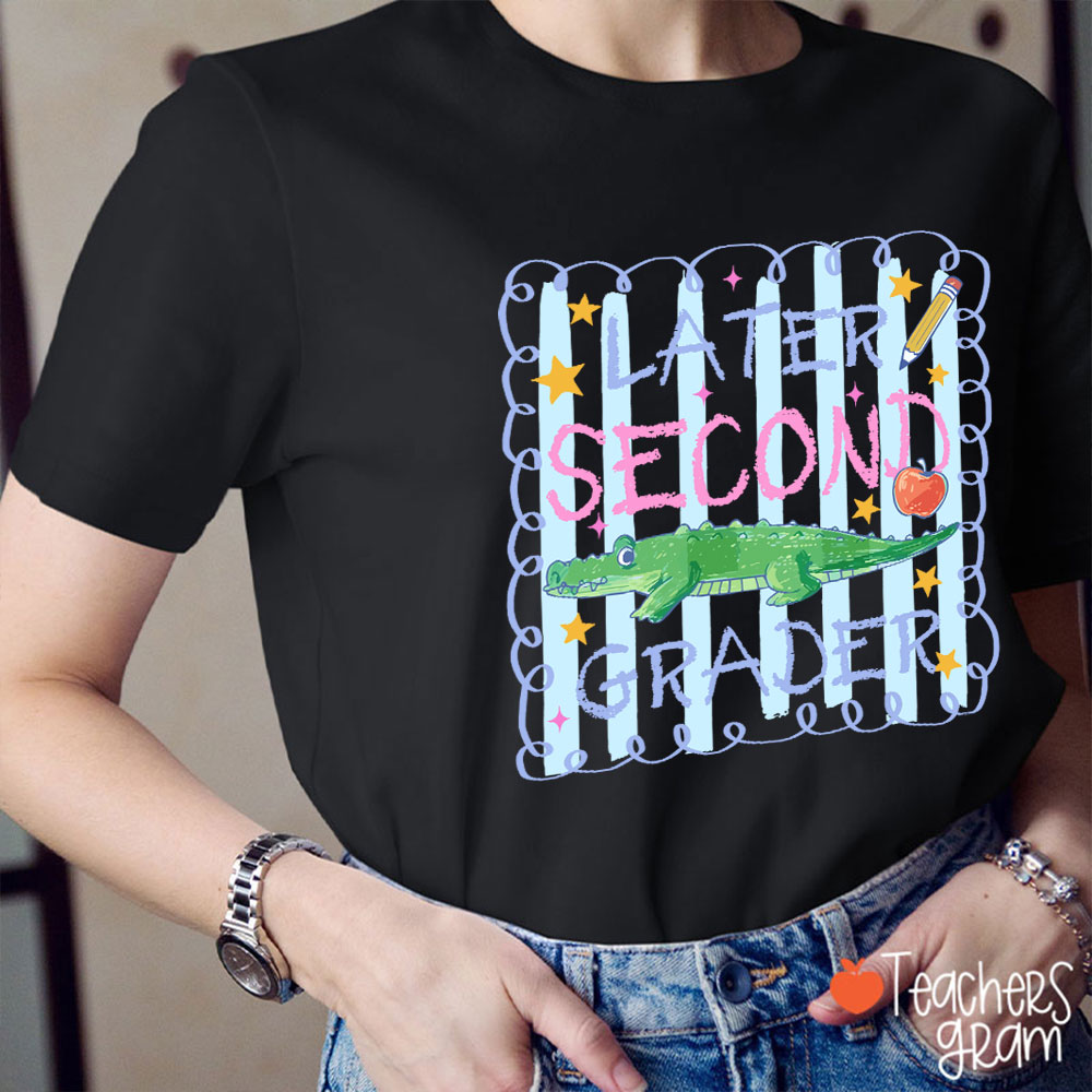 Personalized Grade Preppy Striped Later Teacher T-Shirt