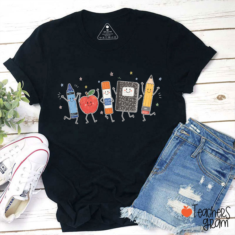 Cute Anthropomorphic School Supplies Teacher T-Shirt