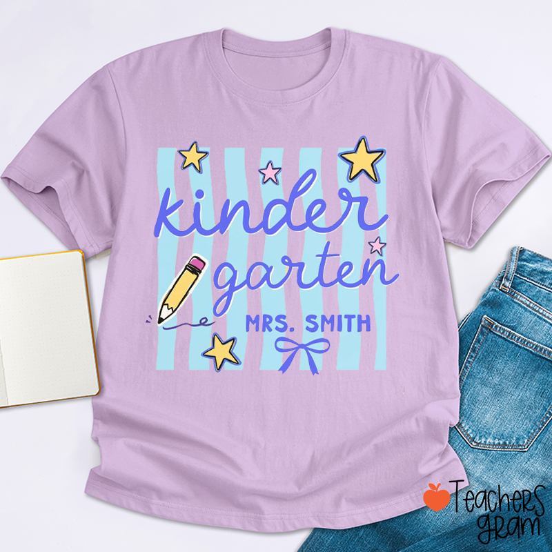Personalized Grade And Name Stars And Pencil Teacher T-Shirt