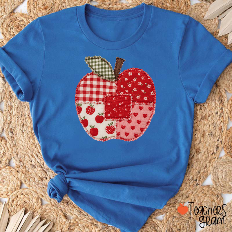 Vintage Patchwork Apple Gingham Floral Heart Teacher Graphic Teacher T-Shirt