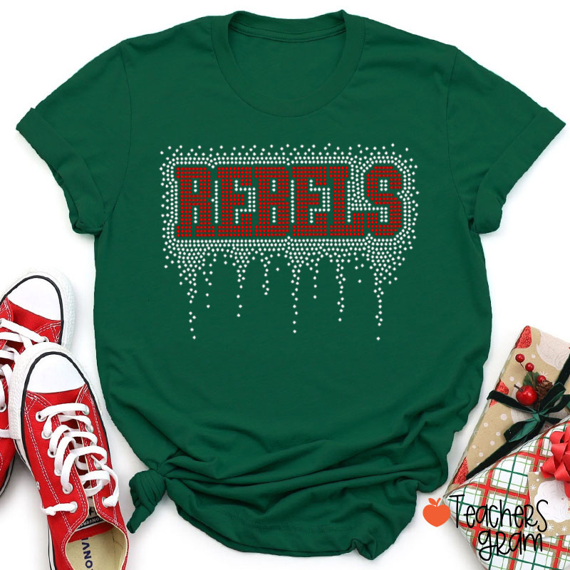 Personalized Mascot Drip Faux Rhinestone Teacher T-Shirt