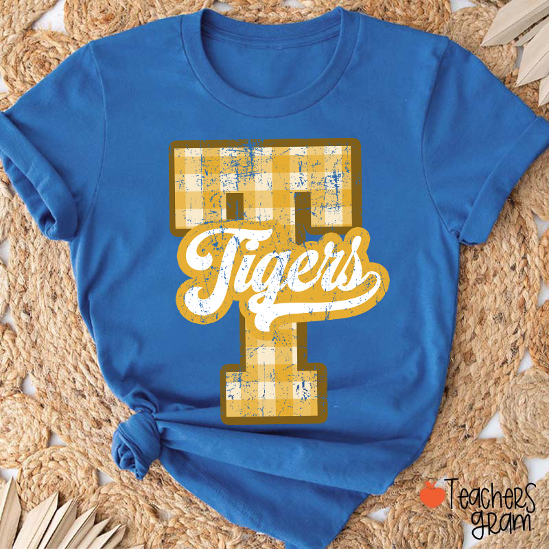 Personalized Mascot Sport Gingham Varsity Teacher T-Shirt