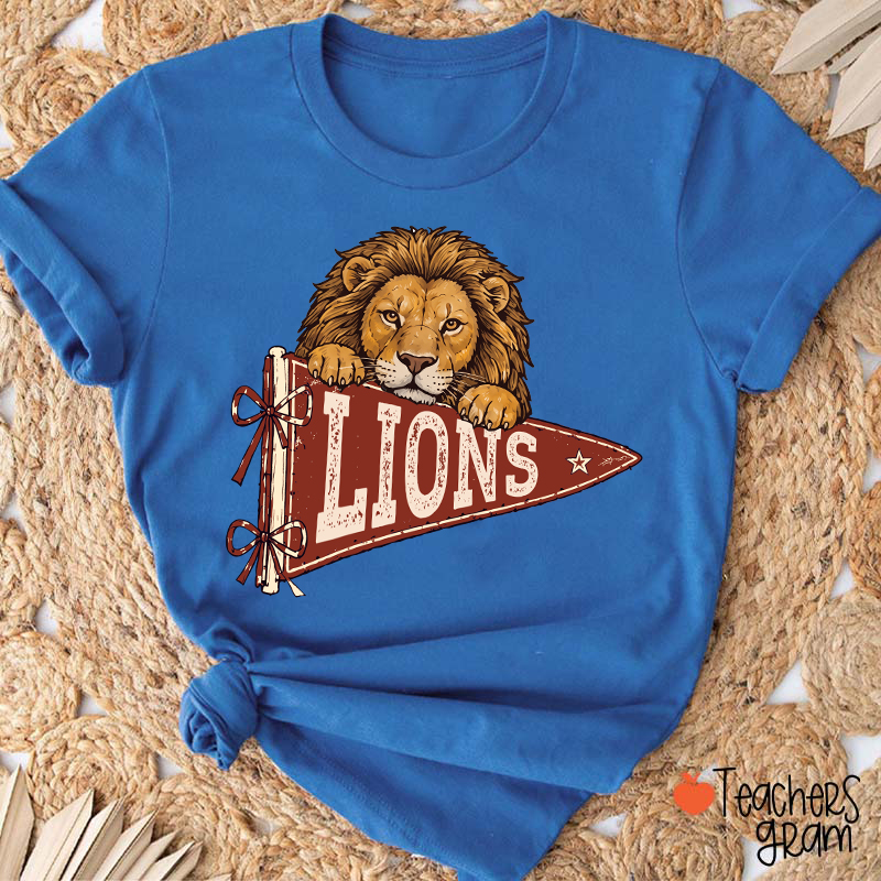 Personalized Mascot Team Name Vintage Pennant Bow Star Teacher T-Shirt