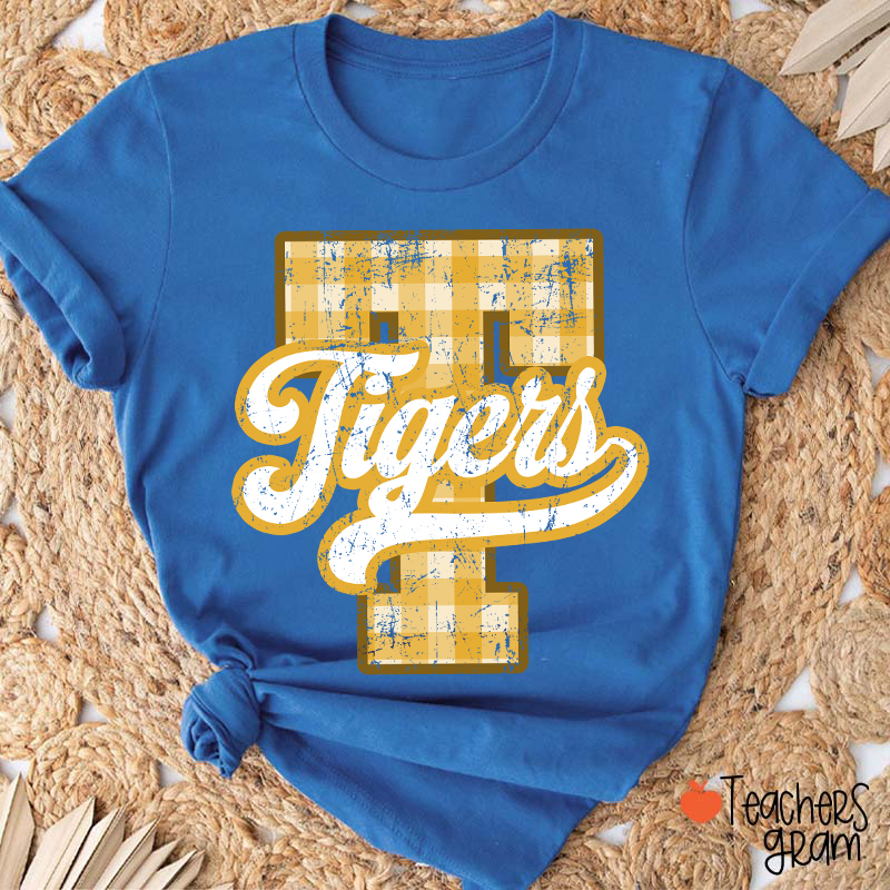 Personalized Mascot Sport Gingham Varsity Teacher T-Shirt