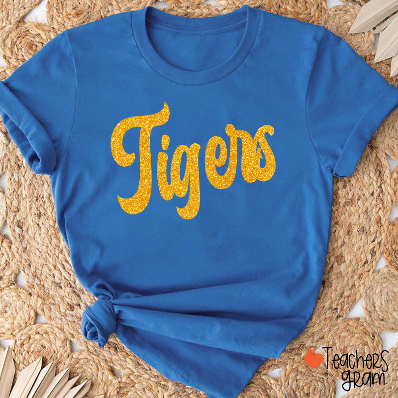 Personalized Glitter Script Teacher T‑Shirt