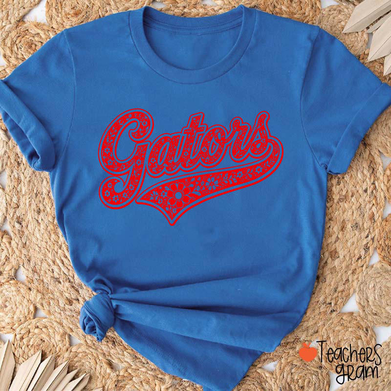 Personalized Mascot Floral Script Teacher T-Shirt