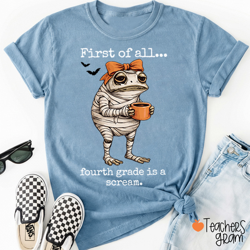 Personalized Grade Funny Frog Monster Character Bat Teacher T‑Shirt