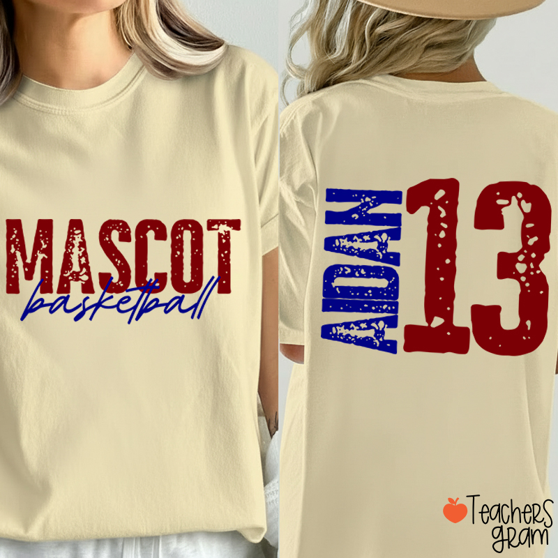 Personalized Mascot Name And Number Basketball Teacher Two Sided T-Shirt