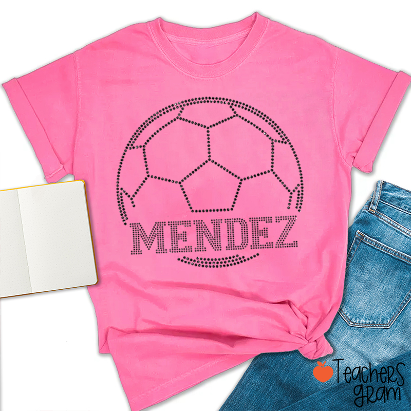 Personalized Color Text Football Sparkling Teacher T‑Shirt