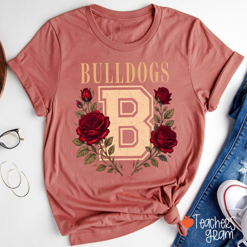 Personalized Mascot Sport Floral Initial Letter Teacher T‑Shirt