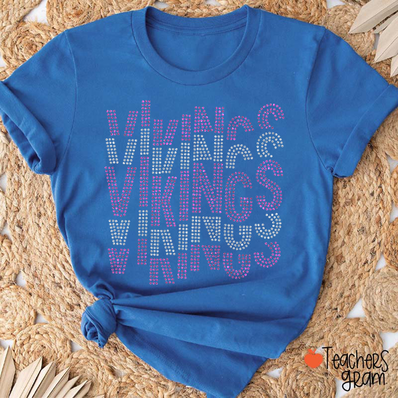 Personalized Mascot Glitter Stacked Text Sports Teacher T‑Shirt