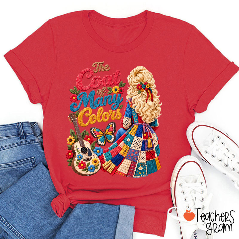 The Coat Of Many Colors Dolly Floral Guitar Teacher T-Shirt