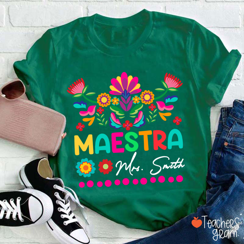 Personalized Floral Maestra Spanish Teacher T-Shirt