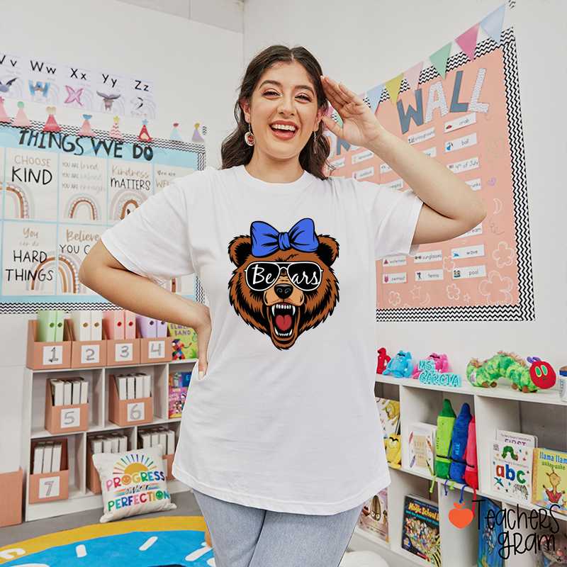 Personalized Mascot Bow Glasses School Spirit Teacher T-Shirt