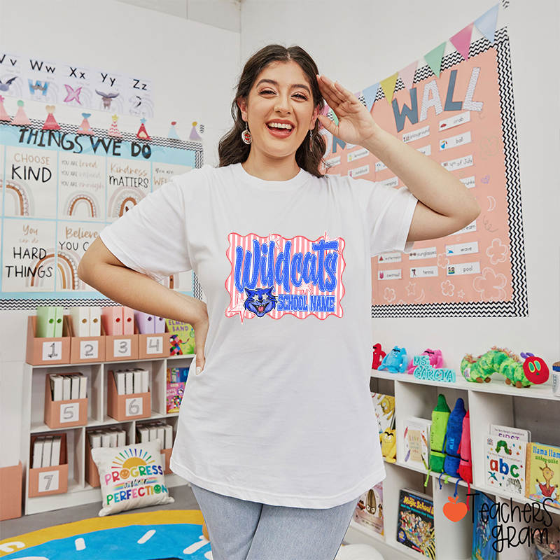 Personalized Mascot Neon Striped Teacher T-Shirt